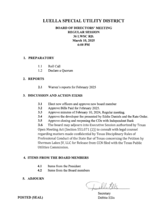 March 10, 2025 Board Meeting Agenda