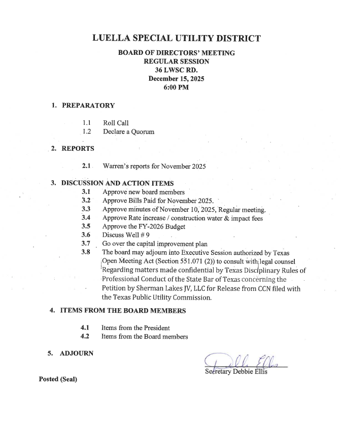 December 15, 2025 BOD Meeting Agenda