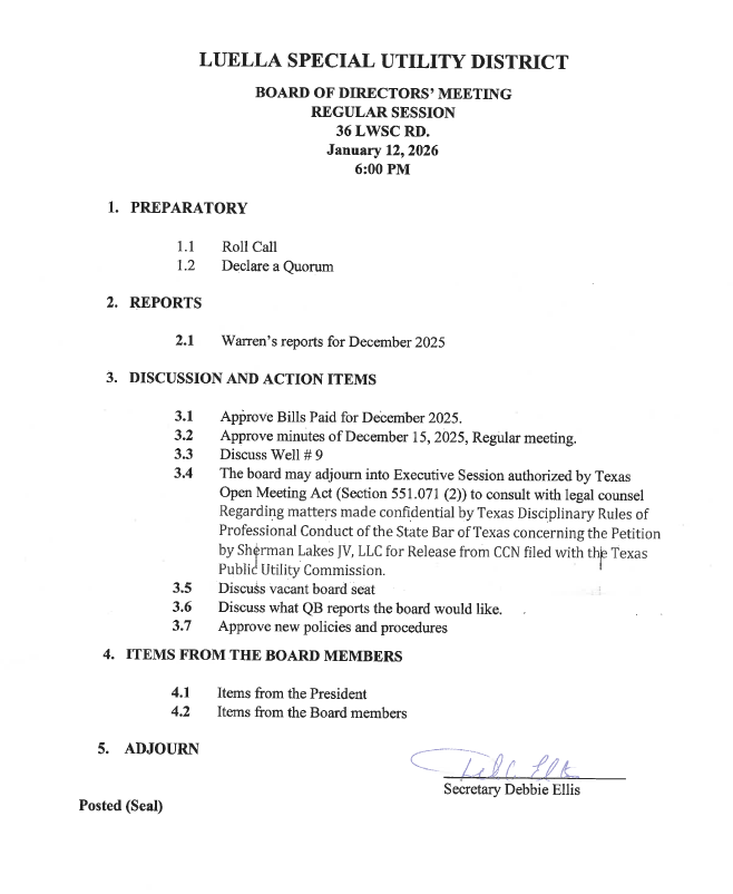 January 12, 2026 BOD Meeting agenda